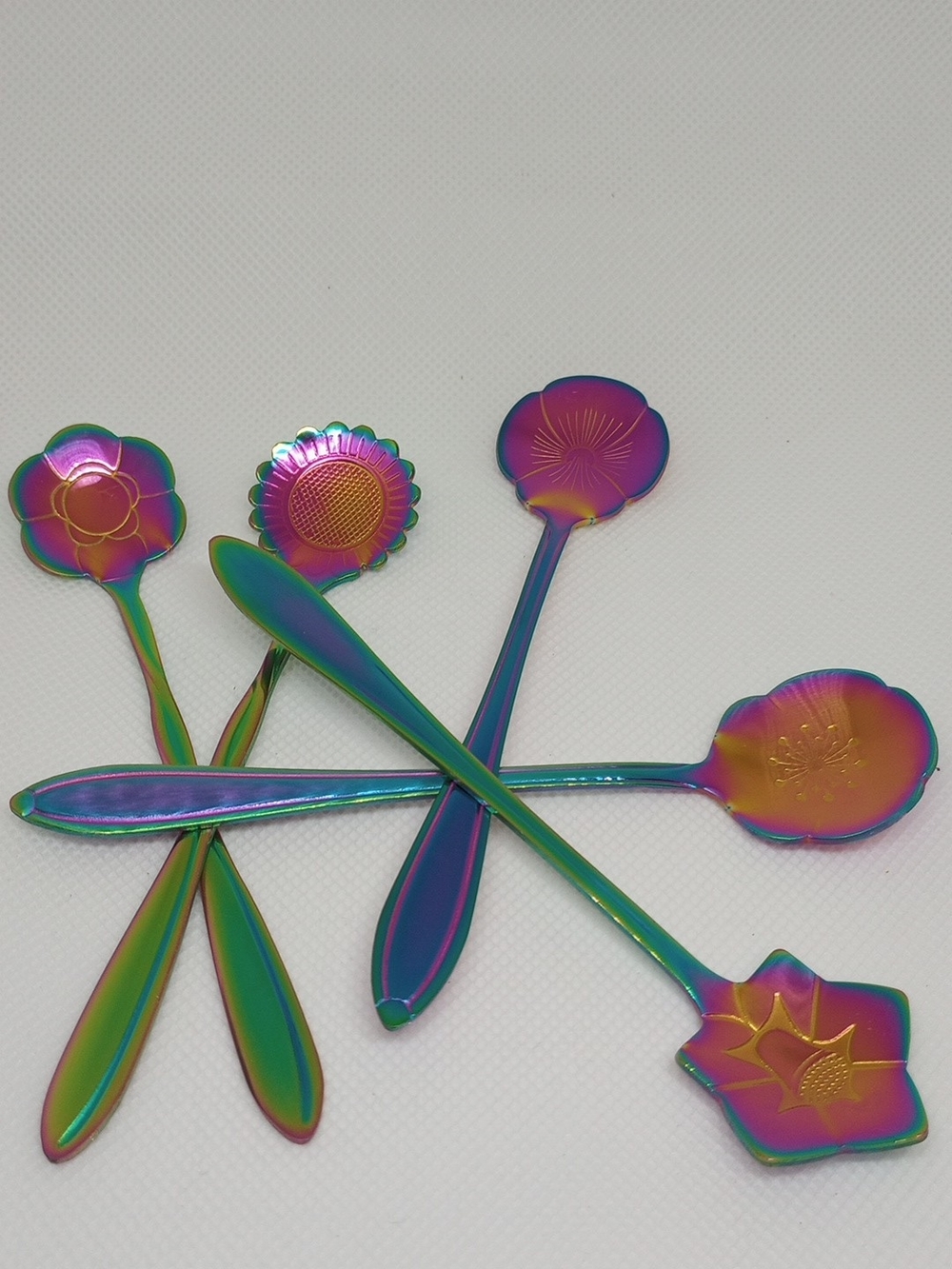 Iridescent Floral Cocktail Spoons - Set of 5 IOB